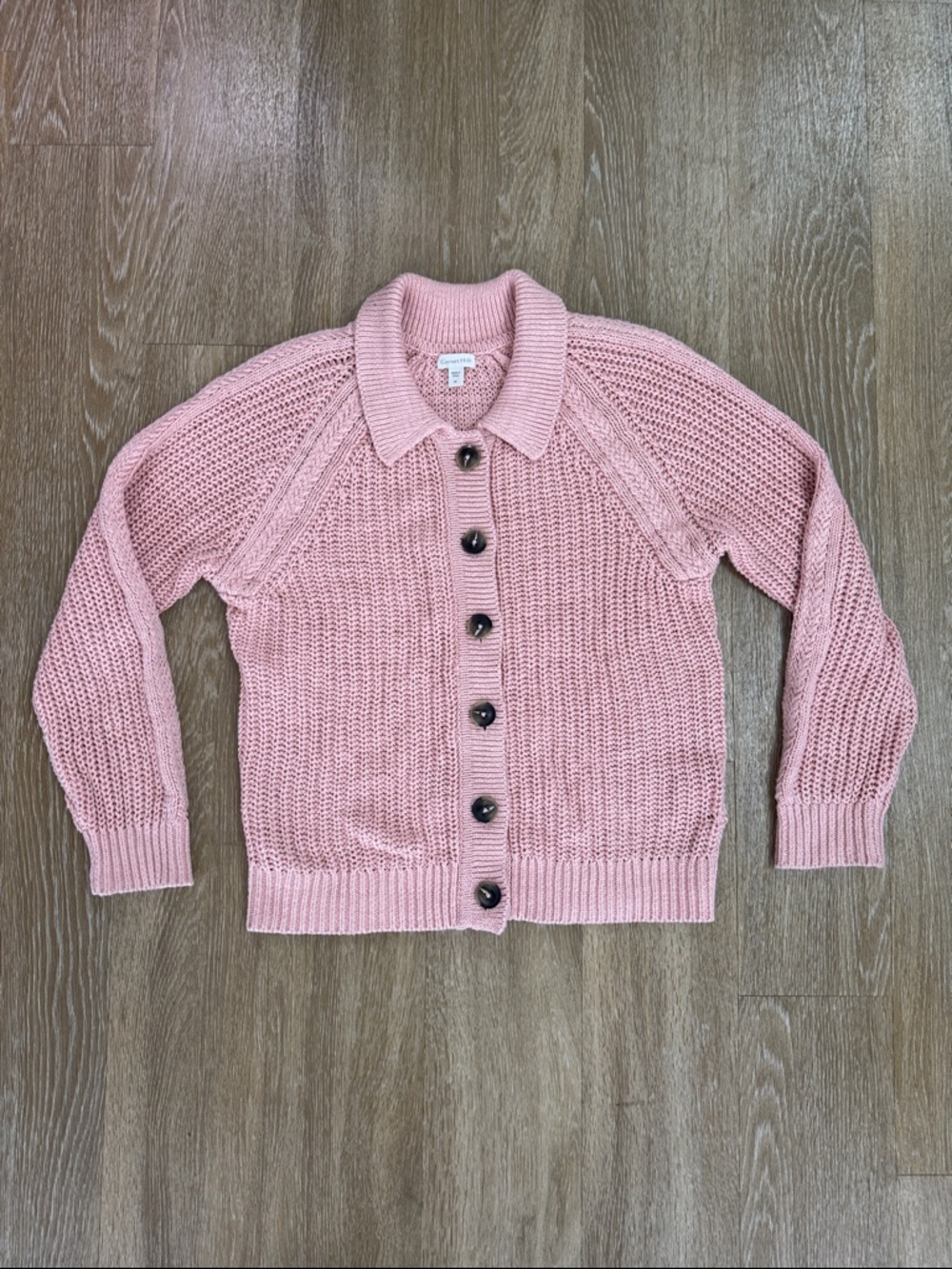 Garnet Hill Maren Linen Organic Cotton Cardigan Fisherman Collared Sweater M - Picture 4 of 9